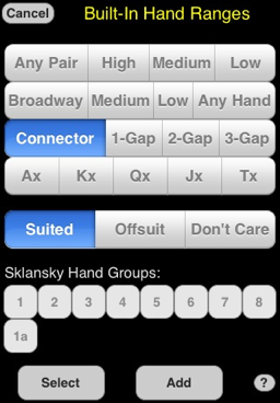Built-In Hand Ranges: Select all suited connectors