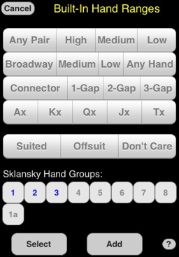 Built-In Hand Ranges: Select Sklansky Groups 1-3