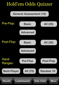 Hold'em Odds Quizzer - Main Screen