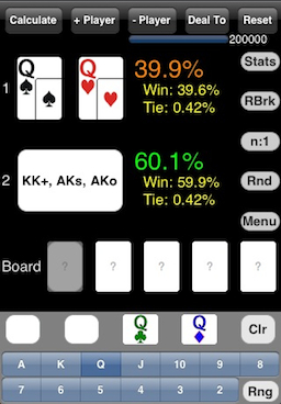 Hand Range Calculation: QQ vs. {KK+, AKs, AKo}