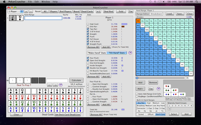 PokerCruncher-Mac: Deal-To-Flop, Flop Hit Stats, Odds For Flopping Draws And Combination Draws
