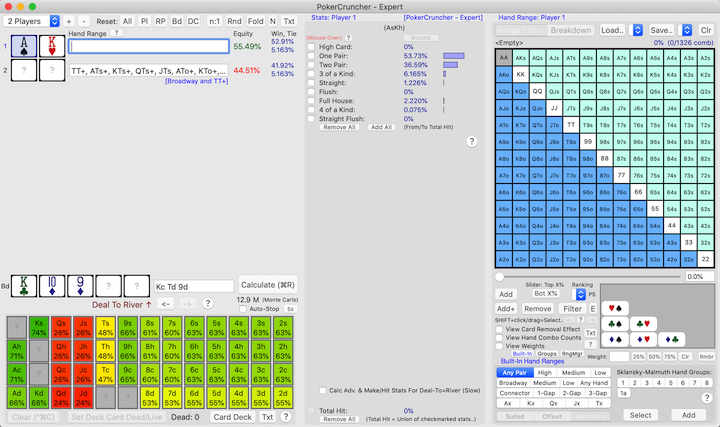 PokerCruncher-Mac - Next Card Heat Map