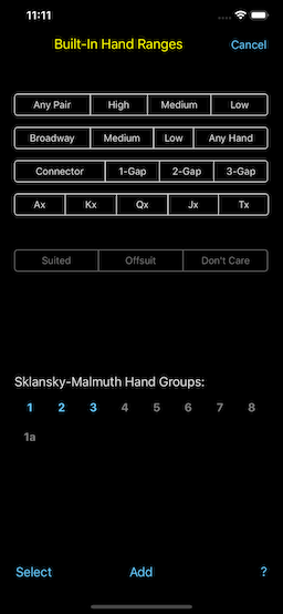 PokerCruncher - Built-In Hand Ranges: Select Sklansky Hand Groups 1..3