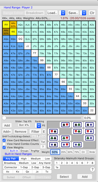 PokerCruncher-Mac - %age Weights In Hand Ranges