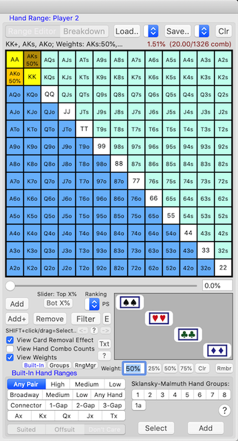 PokerCruncher-Mac - %age Weights In Hand Ranges