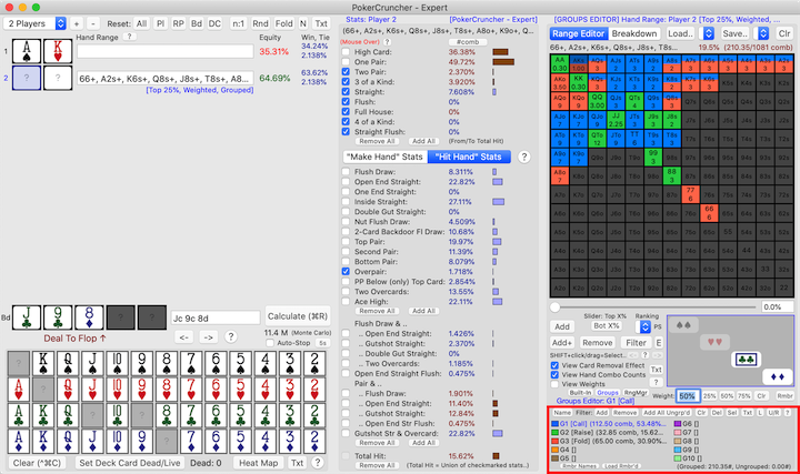 PokerCruncher-Mac - Color-Coded Groups In Hand Ranges (Groups Editor)