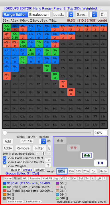 PokerCruncher-Mac - Color-Coded Groups In Hand Ranges (Groups Editor)
