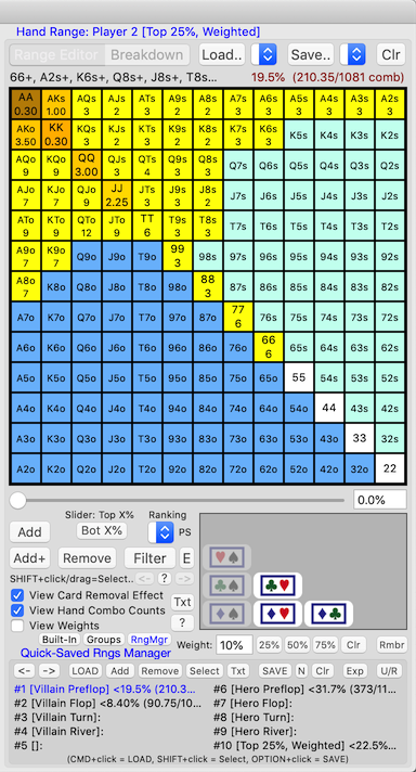 PokerCruncher-Mac - View Hand Combo Counts In Hand Range Grid