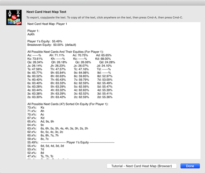 PokerCruncher-Mac - Next Card Heat Map Text